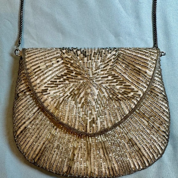 Vanessa Handbags - Vintage Vanessa Beaded Evening Bag Purse Gold Silver Art Deco Clutch China